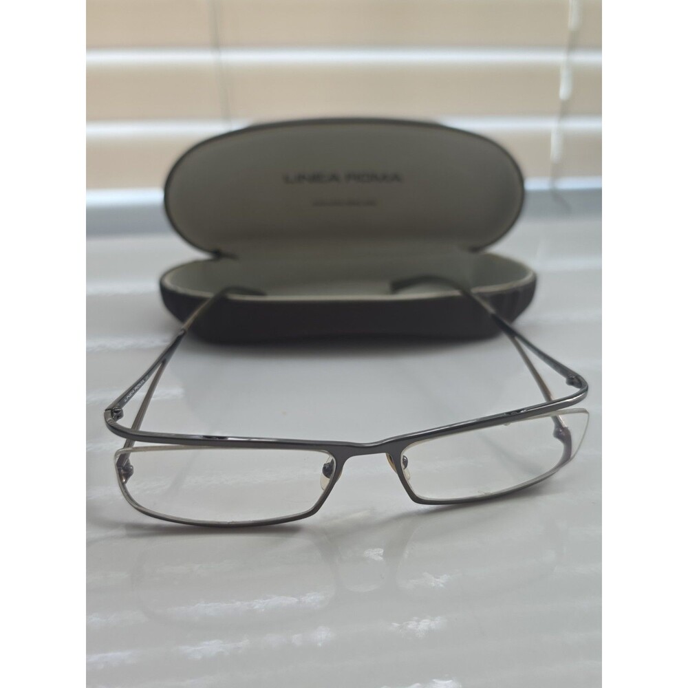 Linea Roma Eyeglasses Frames Men Women Rectangle Silver Gray Eyewear With Case